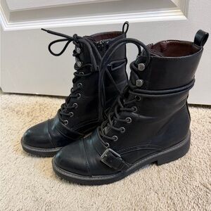 White Mountain Black Lace-Up Combat Boots with Buckle